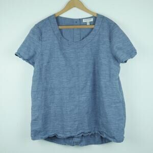 Ellen Tracy XL Top Linen Blend Blue Button‎ Back Relaxed Beachy Preppy Casual